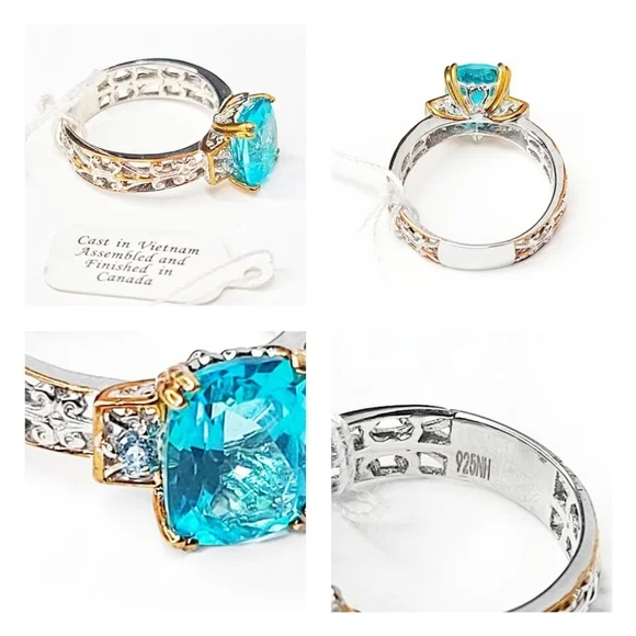 Gems En Vogue | NWT 4.10ctw Octagon Cut Paraiba & Swiss Blue Topaz Ring | 8 - Picture 4 of 10